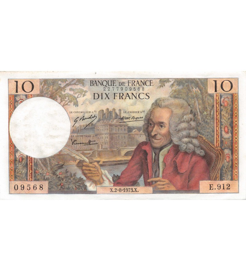 FRANCE, VOLTAIRE - 10 FRANCS 02/08/1973 - SÉRIE E.912