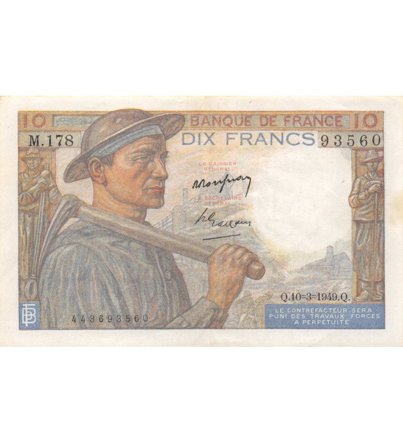 FRANCE, MINEUR - 10 FRANCS 10/03/1949 - SÉRIE M.178