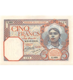 BANQUE DE L'ALGERIE - 5 FRANCS 31/10/1933 2