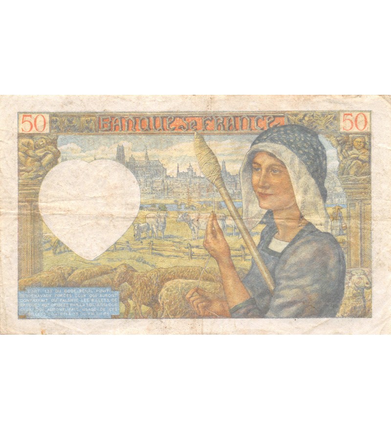 FRANCE, JACQUES COEUR - 50 FRANCS 24/04/1941 - SÉRIE N.70