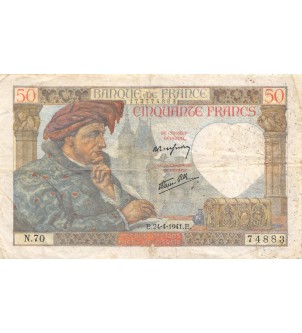 FRANCE, JACQUES COEUR - 50 FRANCS 24/04/1941 - SÉRIE N.70 2