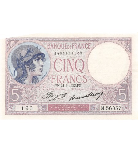 FRANCE - 5 FRANCS VIOLET 22/06/1933 - SÉRIE M.56357