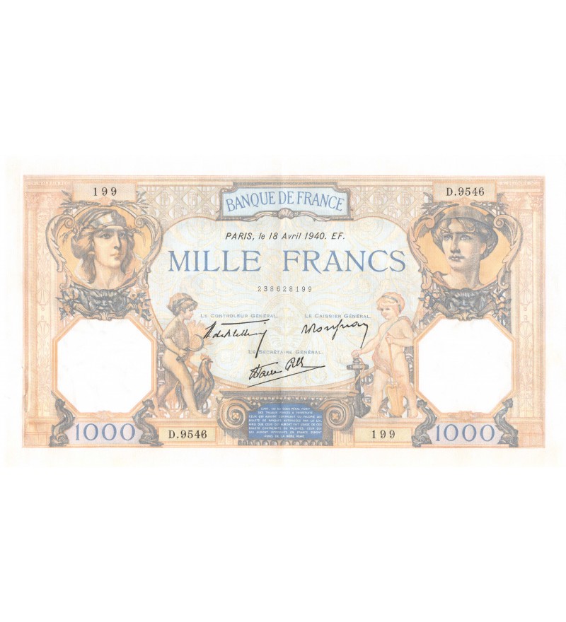 FRANCE, CÉRÈS ET MERCURE - 1000 FRANCS 18/04/1940 - SÉRIE D.9546