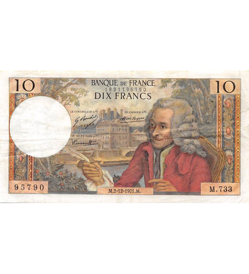 FRANCE, VOLTAIRE - 10 FRANCS 02/12/1971 - SÉRIE M.733