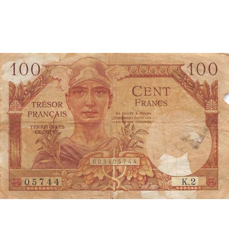 TRÉSOR FRANÇAIS, TERRITOIRES OCCUPÉS - 100 FRANCS 1947 - SÉRIE K.2