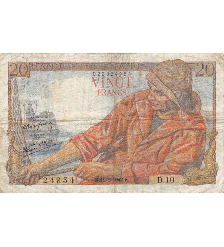FRANCE - 20 FRANCS PÊCHEUR 12/02/1942 - SÉRIE D.10