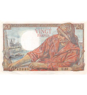 FRANCE - 20 FRANCS PÊCHEUR 15/04/1943 - SÉRIE U.82 2