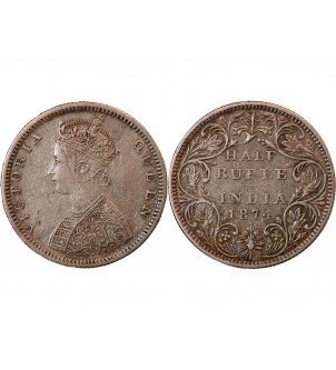 INDE, VICTORIA - 1/2 RUPEE ARGENT 1874 2