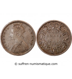 INDE, VICTORIA - 1/2 RUPEE ARGENT 1874