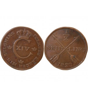 SUÈDE, CARL XIV JOHAN - 1/2 SKILLING 1820 2