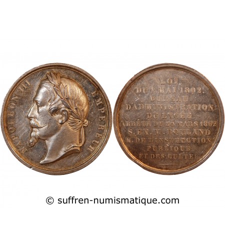 NAPOLÉON III, INSTRUCTION PUBLIQUE ET DES CULTES - MÉDAILLE ARGENT 1862