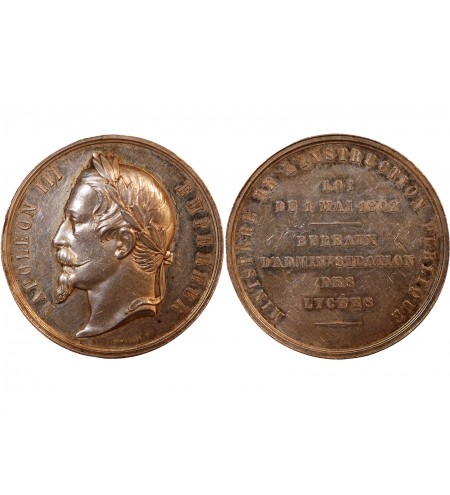 NAPOLÉON III, INSTRUCTION PUBLIQUE ET DES CULTES - MÉDAILLE ARGENT 1862