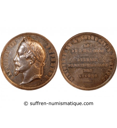 NAPOLÉON III, INSTRUCTION PUBLIQUE ET DES CULTES - MÉDAILLE ARGENT 1862