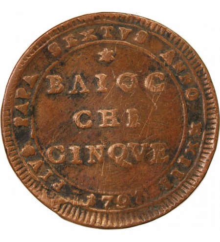 VATICAN, PIE VI - 5 BAIOCCHI 1797