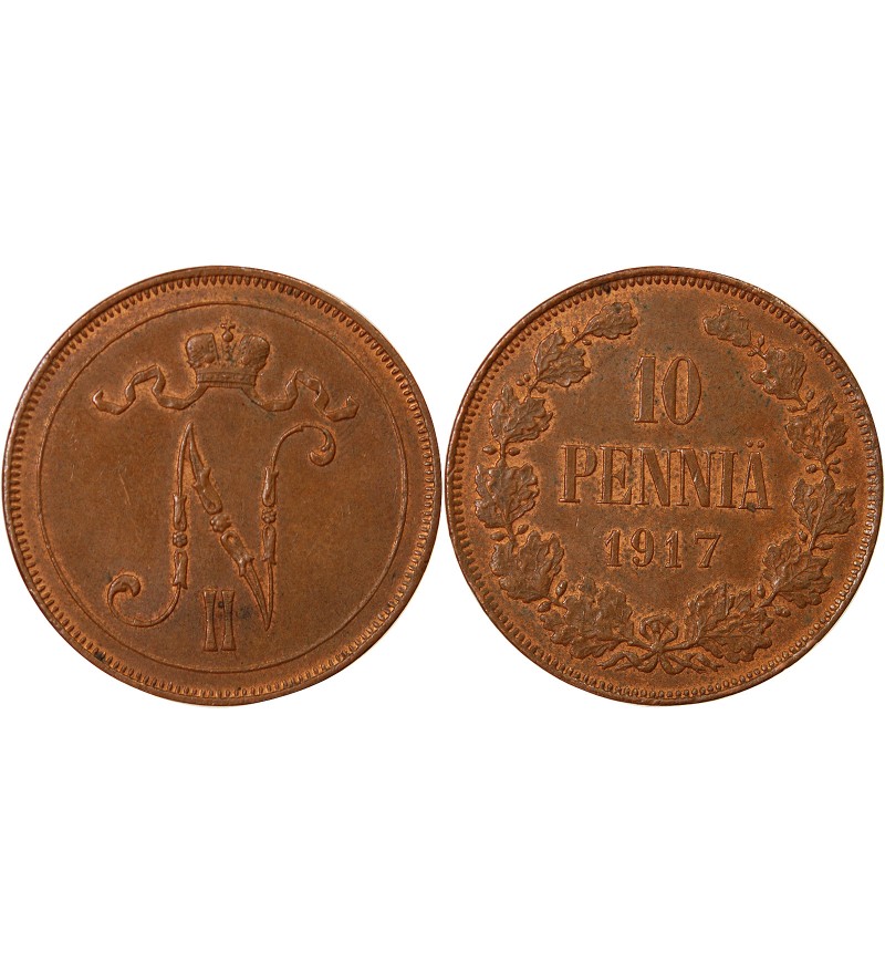 FINLANDE, NICOLAS II - 10 PENNIA 1917