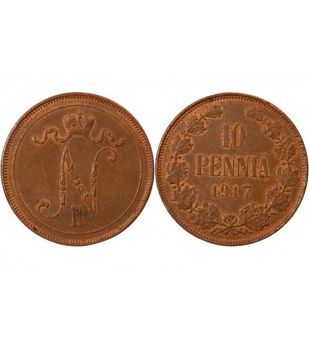 FINLANDE, NICOLAS II - 10 PENNIA 1917
