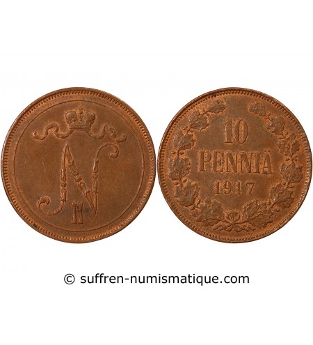FINLANDE, NICOLAS II - 10 PENNIA 1917