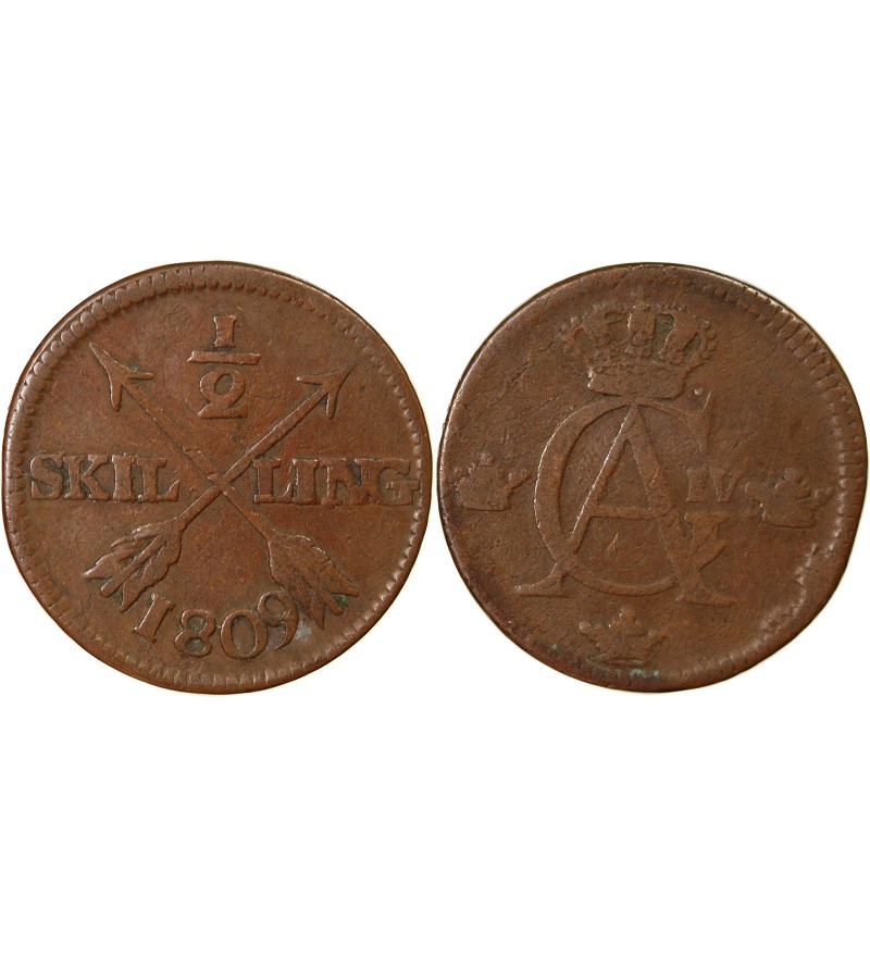 SUÈDE, GUSTAV IV ADOLF - 1/2 SKILLING 1809