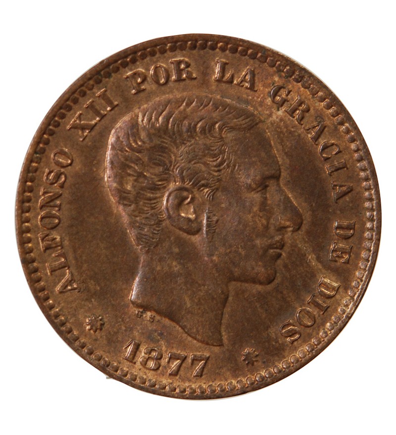 ESPAGNE, ALPHONSE XII - 5 CENTIMOS 1877 OM