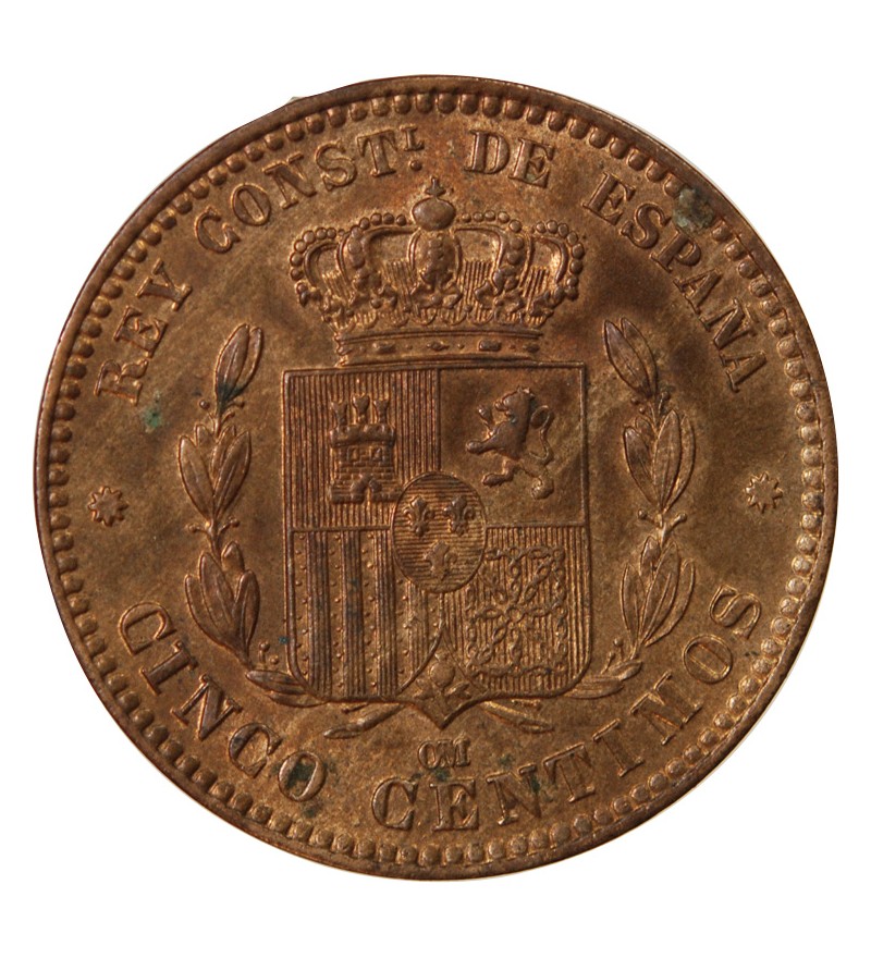 ESPAGNE, ALPHONSE XII - 5 CENTIMOS 1877 OM