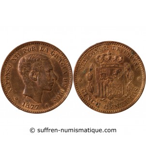 ESPAGNE, ALPHONSE XII - 5 CENTIMOS 1877 OM