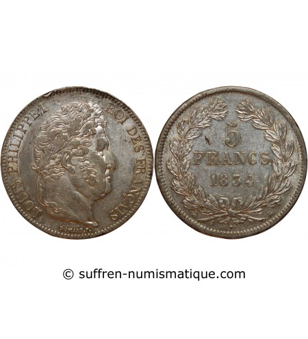 5 FRANCS LOUIS PHILIPPE 1834 B ROUEN