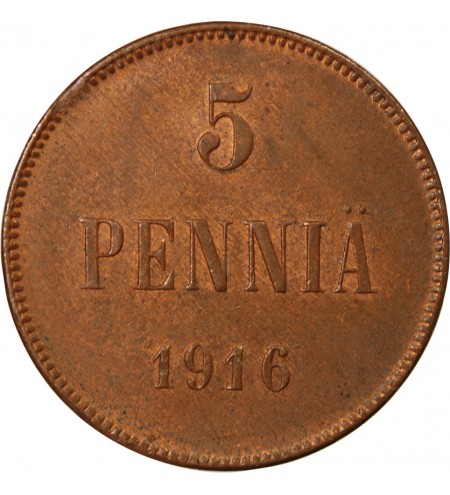 FINLANDE, NICOLAS II - 5 PENNIÄ 1916