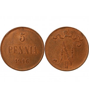 FINLANDE, NICOLAS II - 5 PENNIÄ 1916 2