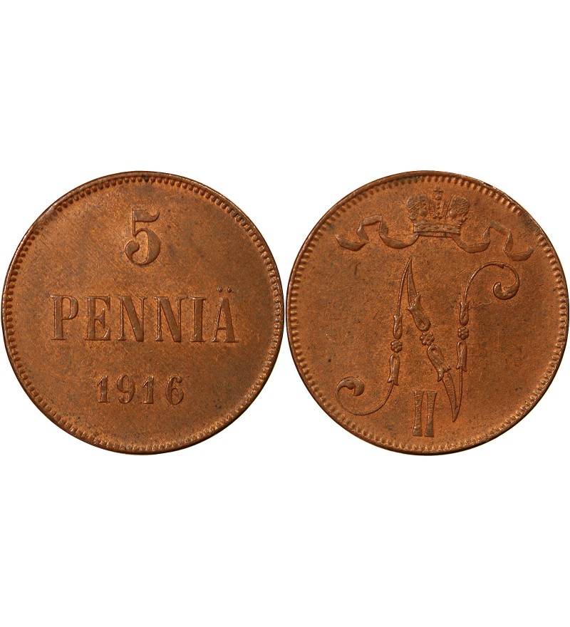 FINLANDE, NICOLAS II - 5 PENNIÄ 1916