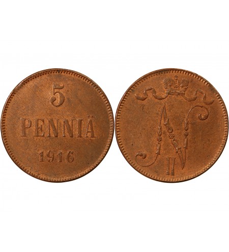 FINLANDE, NICOLAS II - 5 PENNIÄ 1916