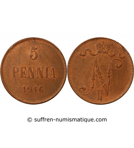 FINLANDE, NICOLAS II - 5 PENNIÄ 1916