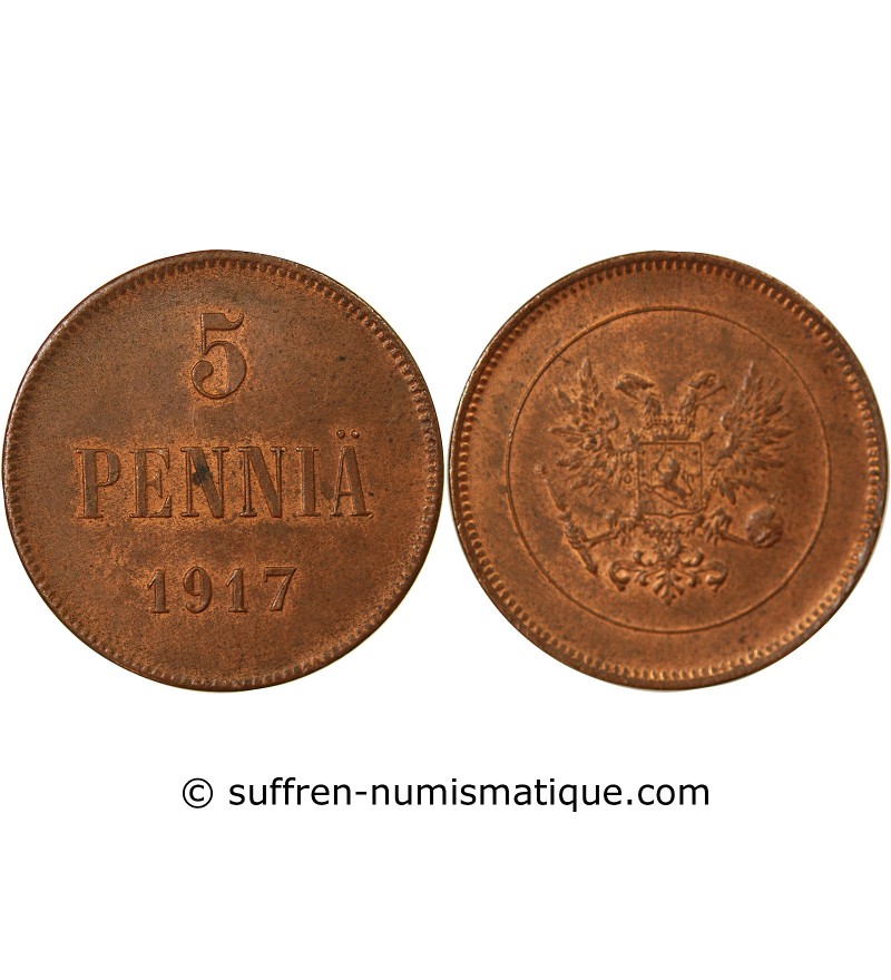 FINLANDE, NICOLAS II - 5 PENNIÄ 1917