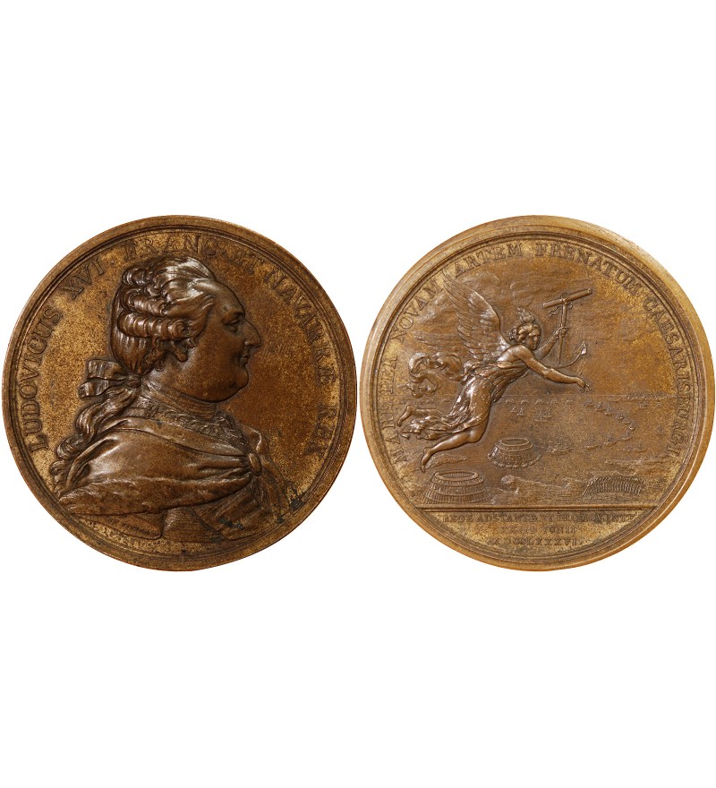 LOUIS XVI - MÉDAILLE BRONZE 1786 - VISITE DES CÔNES DE CHERBOURG
