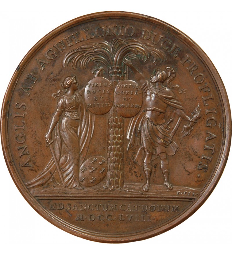 LOUIS XV - MÉDAILLE BRONZE 1758 - Victoire sur les Anglais des milices bretonnes