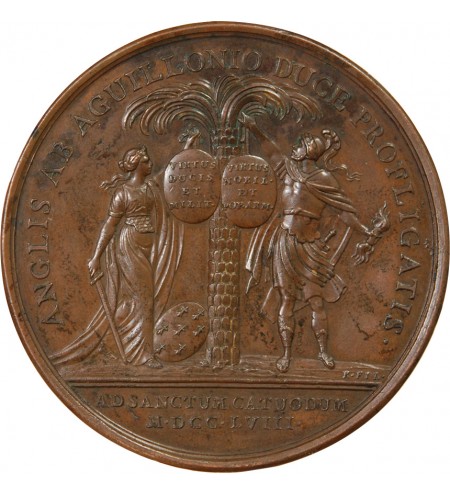 LOUIS XV - MÉDAILLE BRONZE 1758 - Victoire sur les Anglais des milices bretonnes