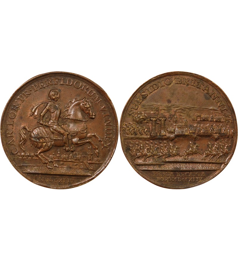 CHARLES-ALEXANDRE DE LORRAINE - MÉDAILLE BRONZE 1744 - RECONQUÊTE DE PRAGUE