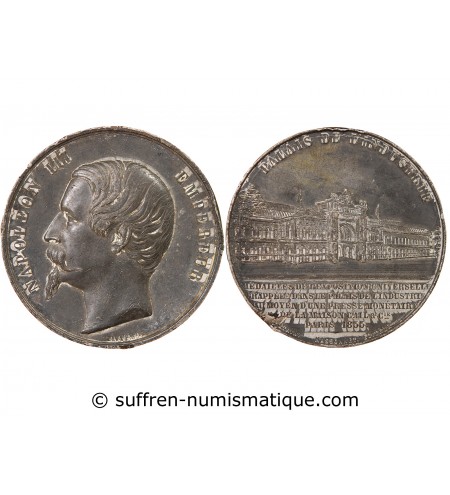 NAPOLÉON III, PALAIS DE L'INDUSTRIE - MÉDAILLE ÉTAIN 1855
