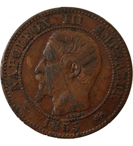 NAPOLEON III - 2 CENTIMES 1855 D LYON Variété Chien Petit D