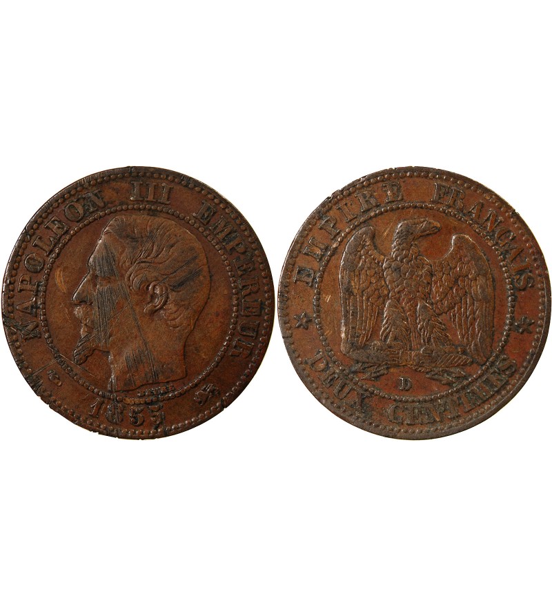 NAPOLEON III - 2 CENTIMES 1855 D LYON Variété Chien Petit D