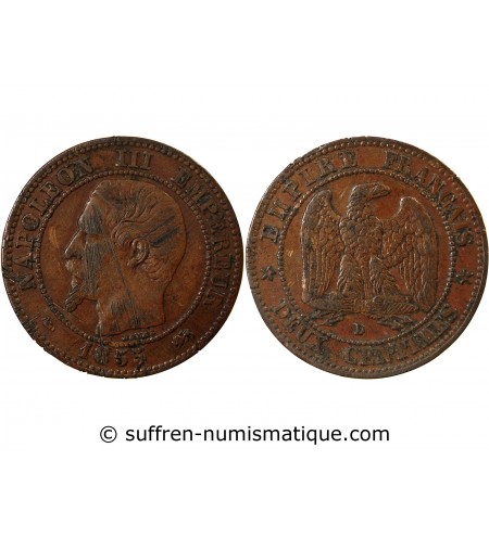 NAPOLEON III - 2 CENTIMES 1855 D LYON Variété Chien Petit D