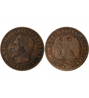 NAPOLEON III - 2 CENTIMES 1855 MA MARSEILLE Variété Chien 2