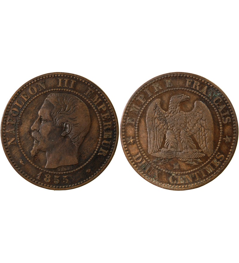 NAPOLEON III - 2 CENTIMES 1855 MA MARSEILLE Variété Chien