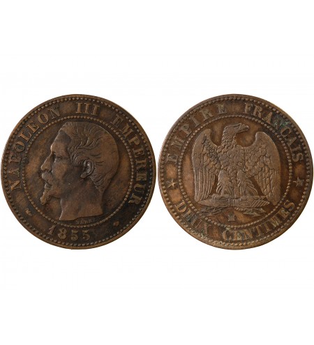 NAPOLEON III - 2 CENTIMES 1855 MA MARSEILLE Variété Chien