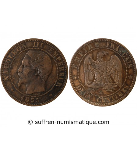 NAPOLEON III - 2 CENTIMES 1855 MA MARSEILLE Variété Chien