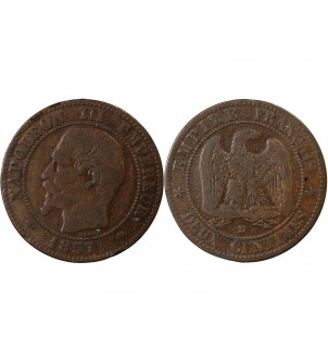 NAPOLEON III - 2 CENTIMES 1857 D LYON Variété Grand D Petit Lion 2