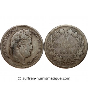 5 FRANCS LOUIS PHILIPPE 1831 BB STRASBOURG Tête Laurée Tranche en Relief