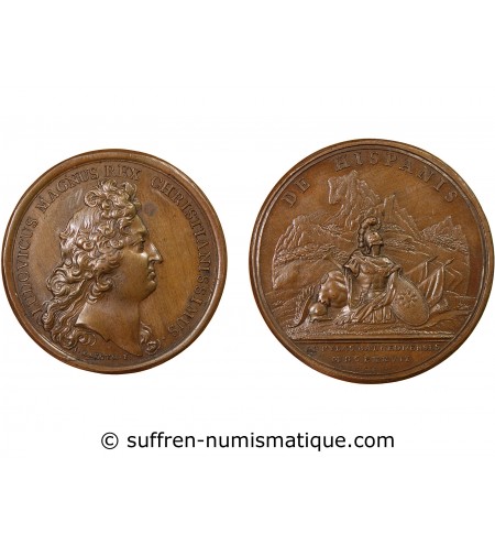 LOUIS XIV - MÉDAILLE MAUGER 1677 - Défaite des Espagnols en Catalogne