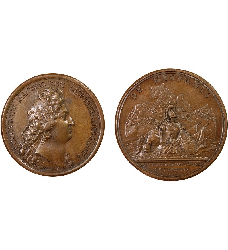 LOUIS XIV - MÉDAILLE MAUGER 1677 - Défaite des Espagnols en Catalogne