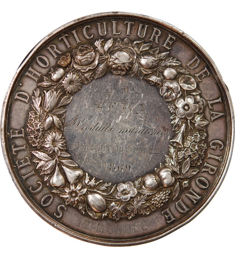 NAPOLÉON III, SOCIÉTÉ D'HORTICULTURE DE LA GIRONDE - MÉDAILLE ARGENT