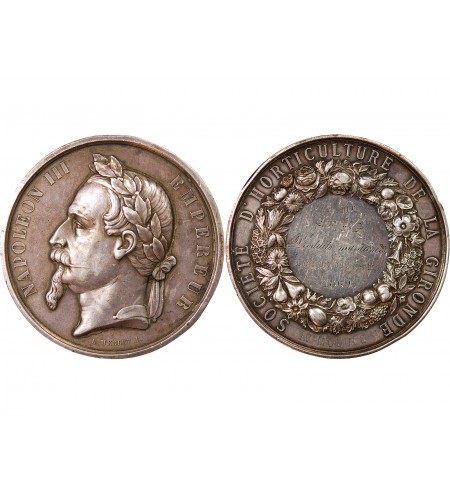 NAPOLÉON III, SOCIÉTÉ D'HORTICULTURE DE LA GIRONDE - MÉDAILLE ARGENT